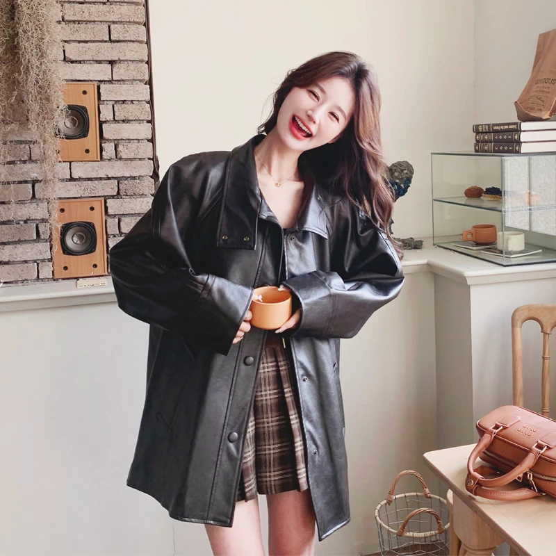 复古美拉德皮衣外套女2025早春新款松弛感工装韩系机车服PU皮夹克