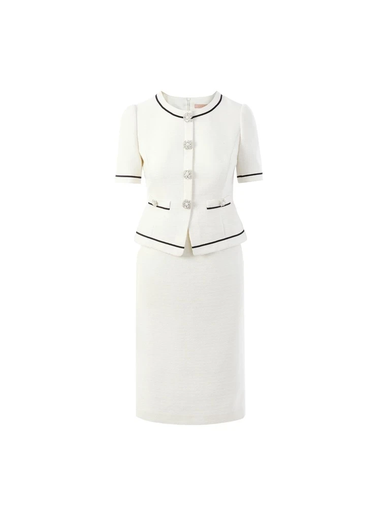 LAI Y-213 夏季连衣裙假两件米白小香风连衣裙气质设计师职业修身