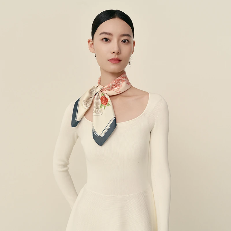 Wensli/万事利奥运典藏真丝双面印花桑蚕丝63*63cm方巾--诗影玫瑰