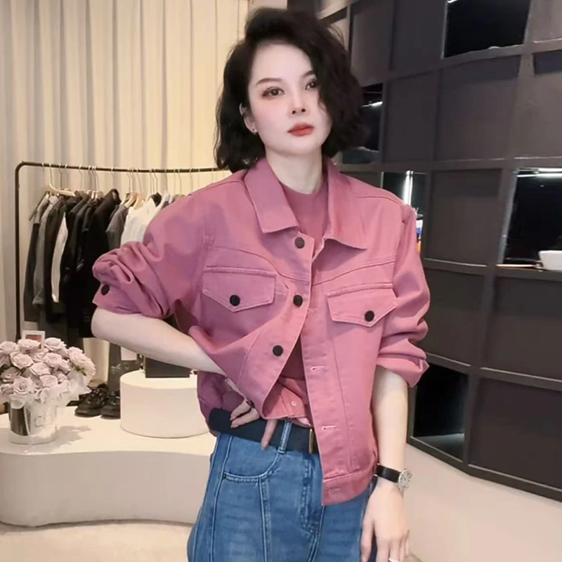 气质韩版复古纯色短款外套女2025年春秋季新款百搭单排扣夹克上衣