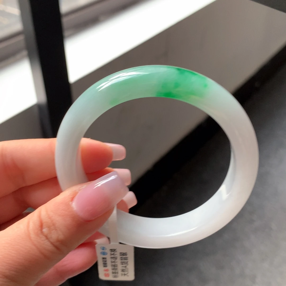 翡翠手镯未镶嵌2 56白底青毕业班正圈