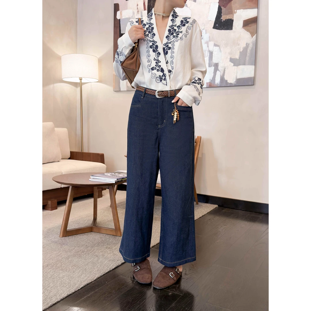 KIKI严选：250260-PV家南油欧货秋季直筒八分裤百搭牛仔裤子