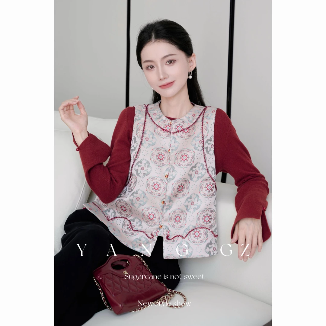YANG GZ【一鹿生花】新中式奔鹿纹葫芦纹薄棉马甲女 GZ5153GL657121