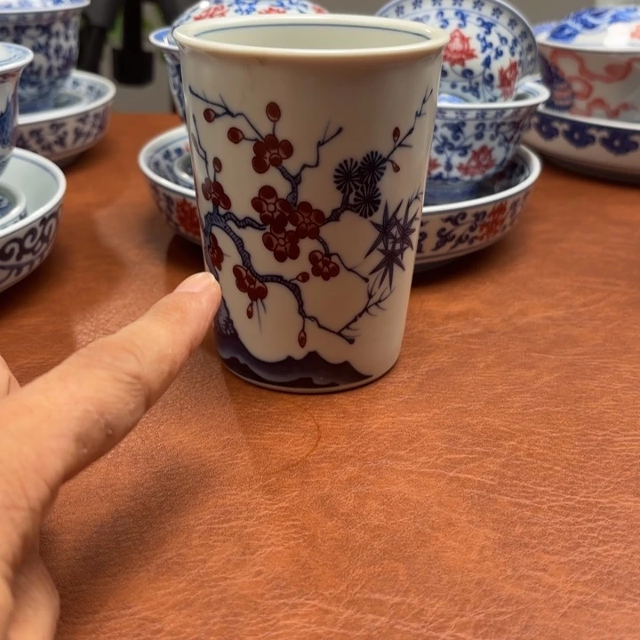 摆件枢府釉岁寒三友可乐杯
