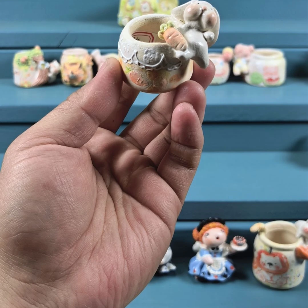胡萝卜小兔 手绘多肉花盆