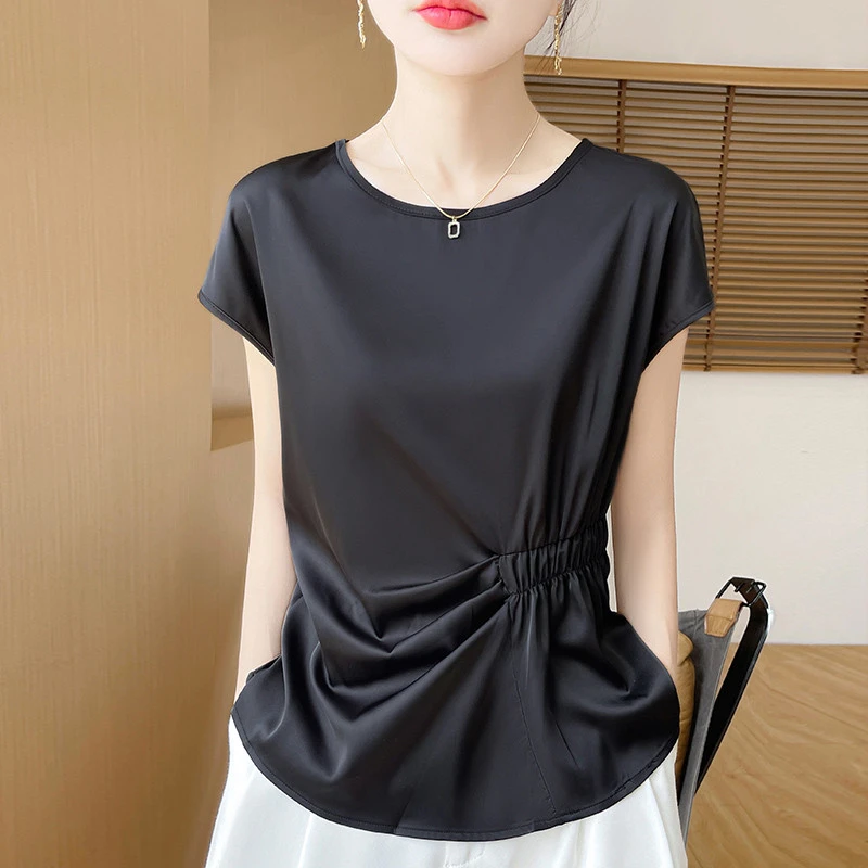 哥弟阿玛施正品黑色高端醋酸上衣女夏2025新款轻奢高级感欧货短款