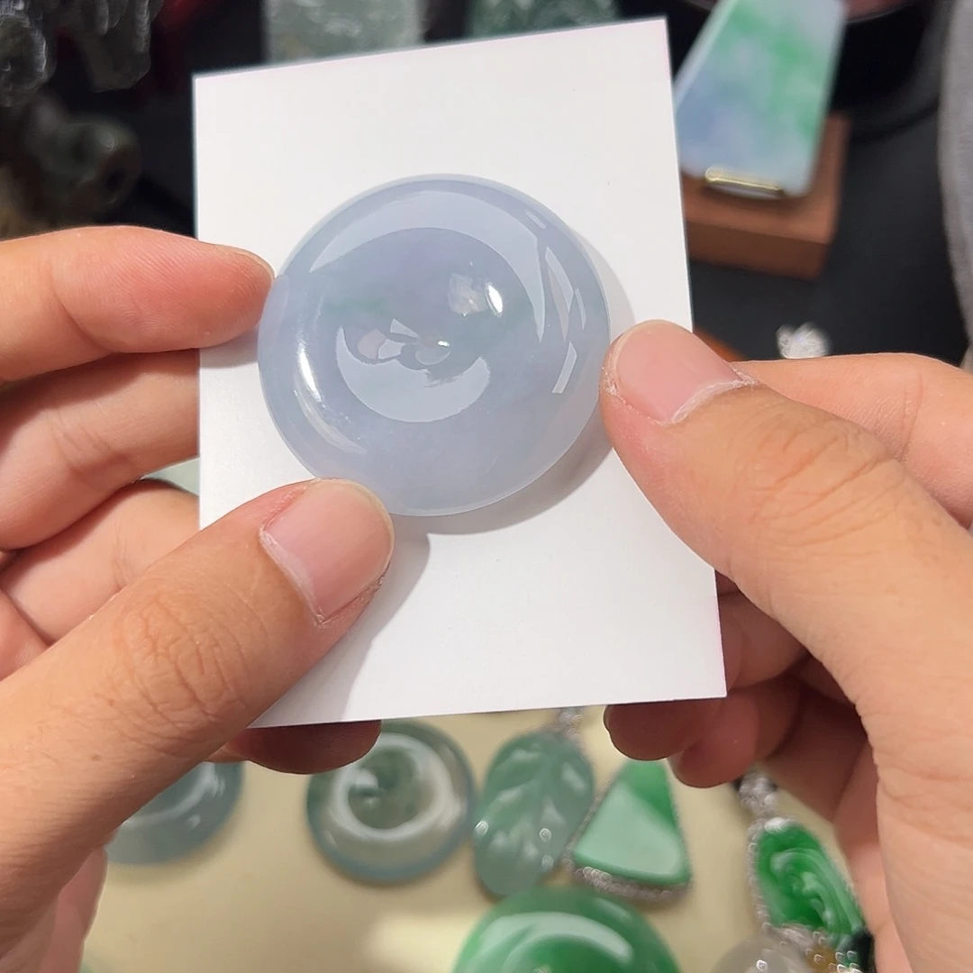 颈饰未镶嵌翡翠春彩满紫大件厚装冰胶奶油底平安扣45*10.5mm