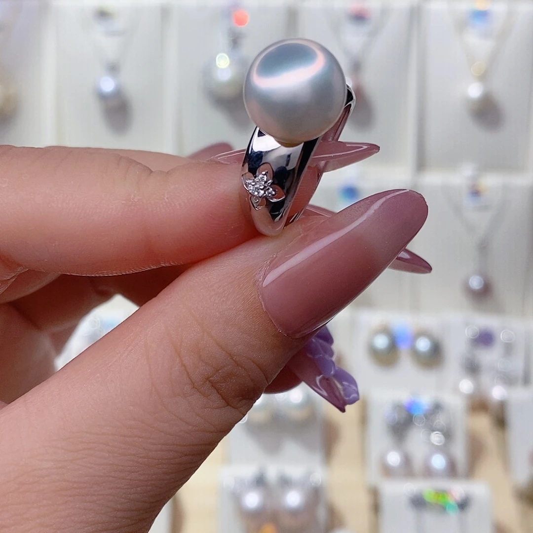 戒指银S925镶嵌淡水珍珠