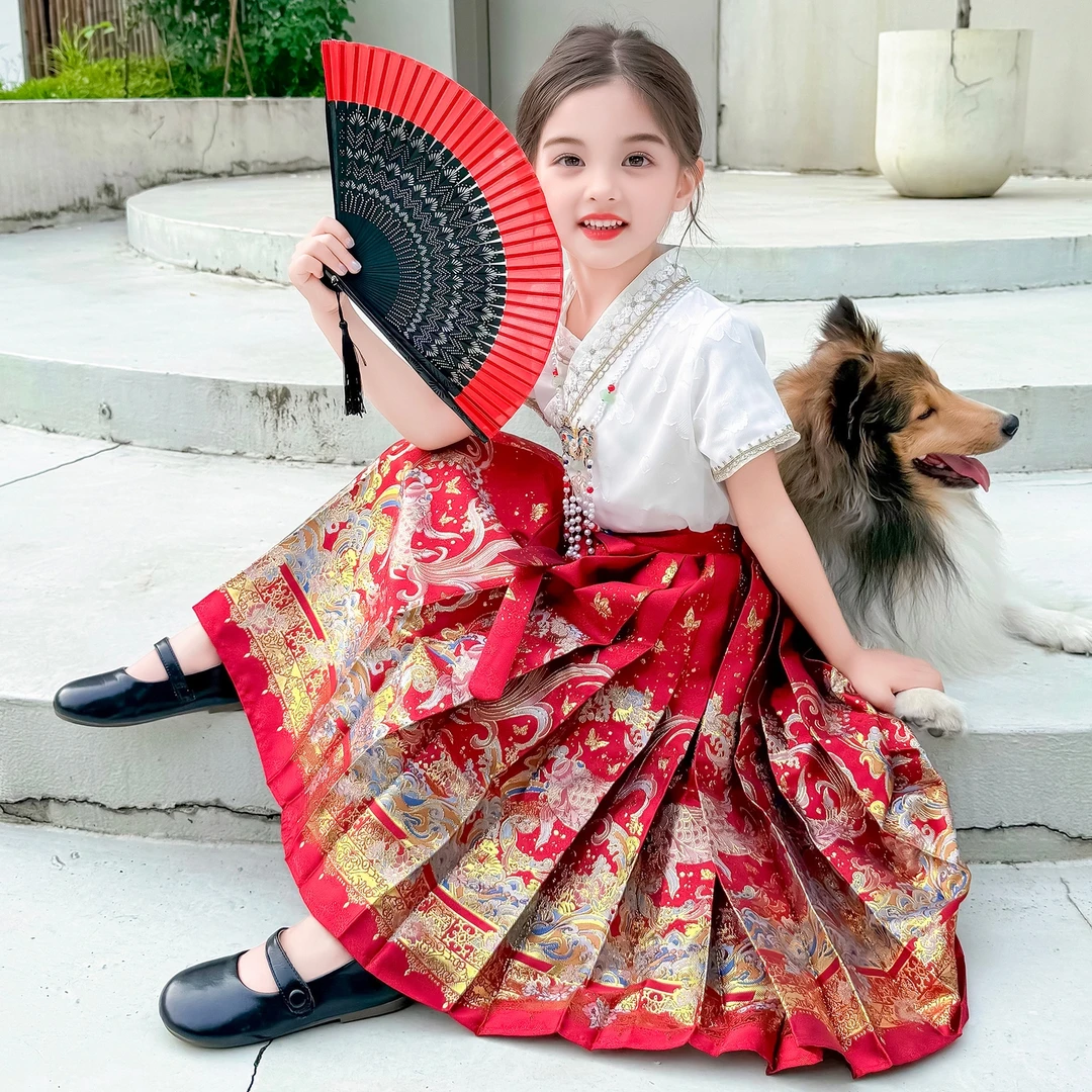 女童马面裙套装夏季薄款Bb类夏季女实拍有模特唐装汉服刺绣新中式