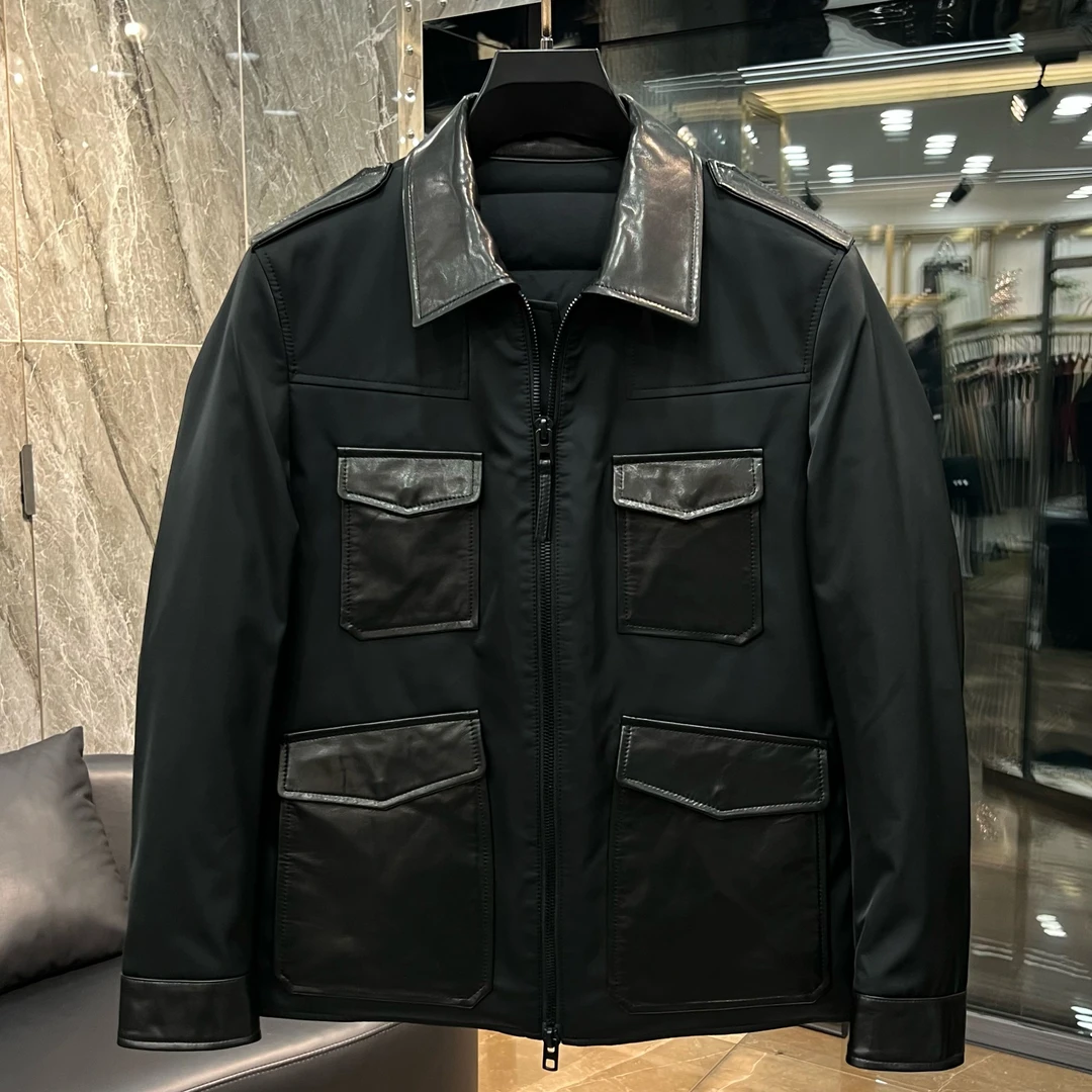 8550高奢拼羊皮无缝压胶90白鹅绒内充超轻羽绒夹克