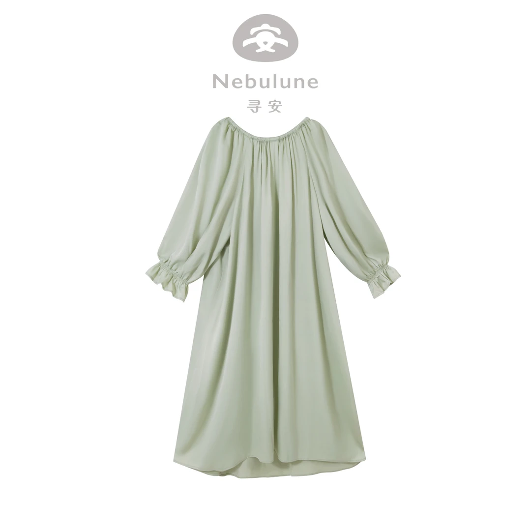 【花绽】法式醋酸缎长袖睡裙女款可外穿睡衣家居服显瘦纯欲气质