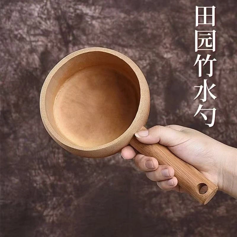 竹制环保长柄水勺酒勺舀米挖面粉厨房工厂用具加厚天然浴室水瓢