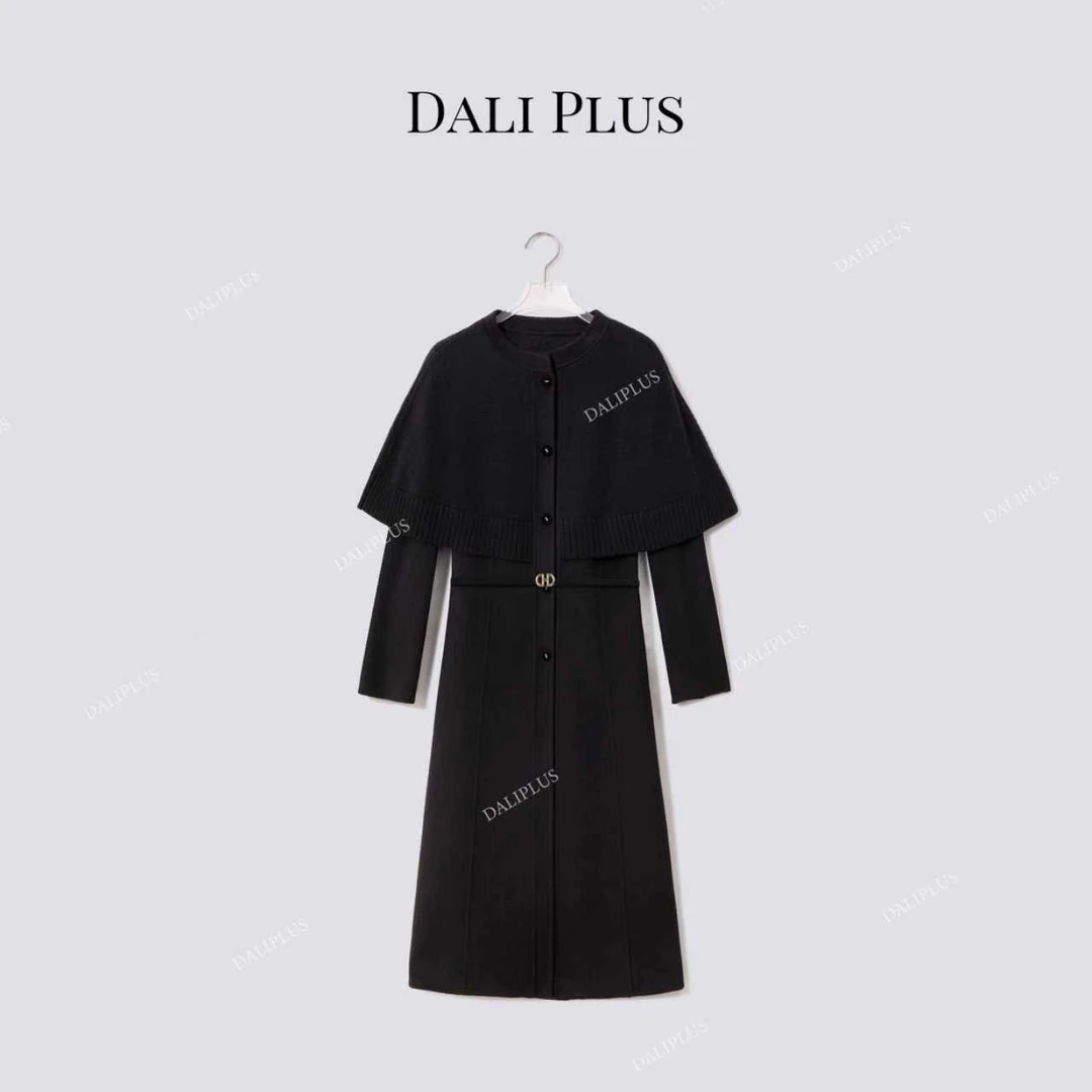 DALI PLUS“斗篷款羊绒呢大衣”圆领单排扣双面呢-D5MM2704