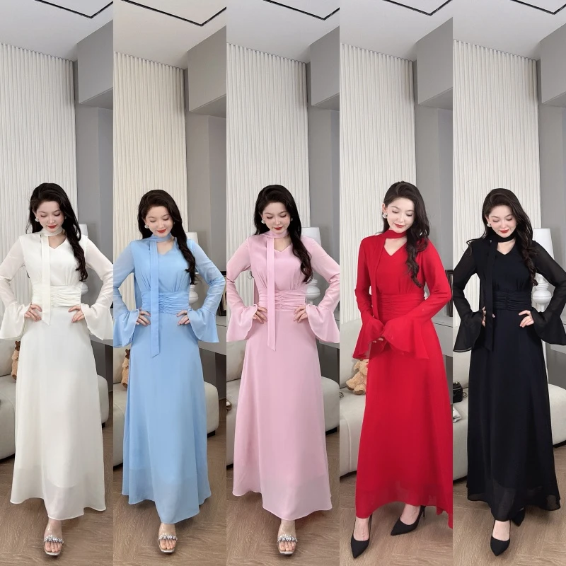 Saeda女装豹纹褶皱显瘦长款连衣裙YF4094