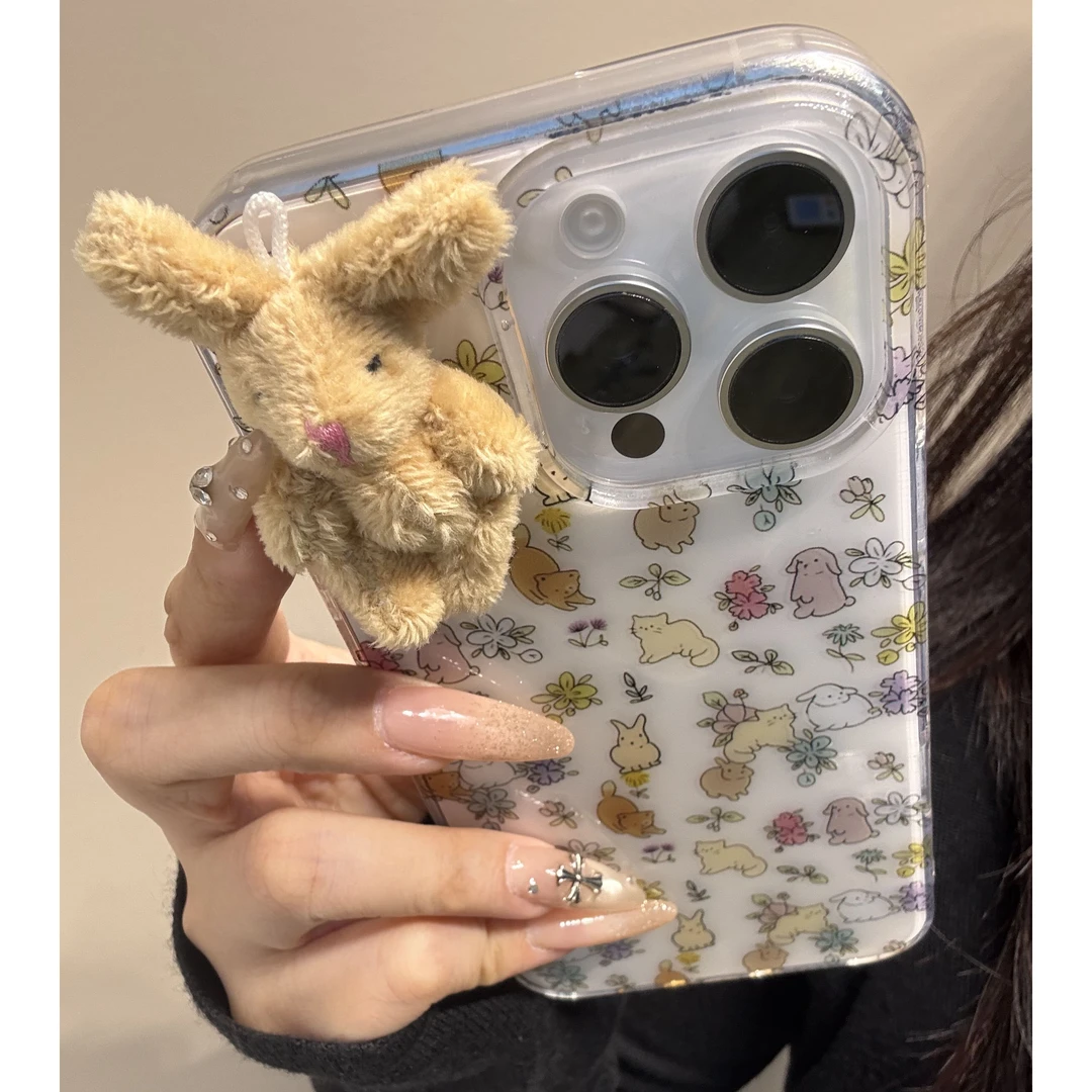 花朵兔子适用苹果17promax手机壳15/13/16华为OPPO小米VIVO防摔壳