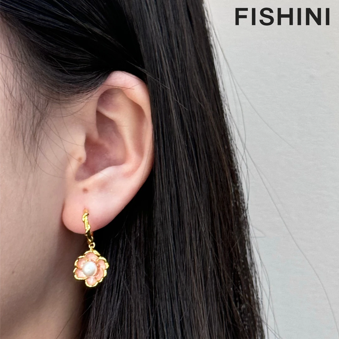 外镀18K金色藤条素圈珍珠耳环温柔甜美优雅粉嫩色