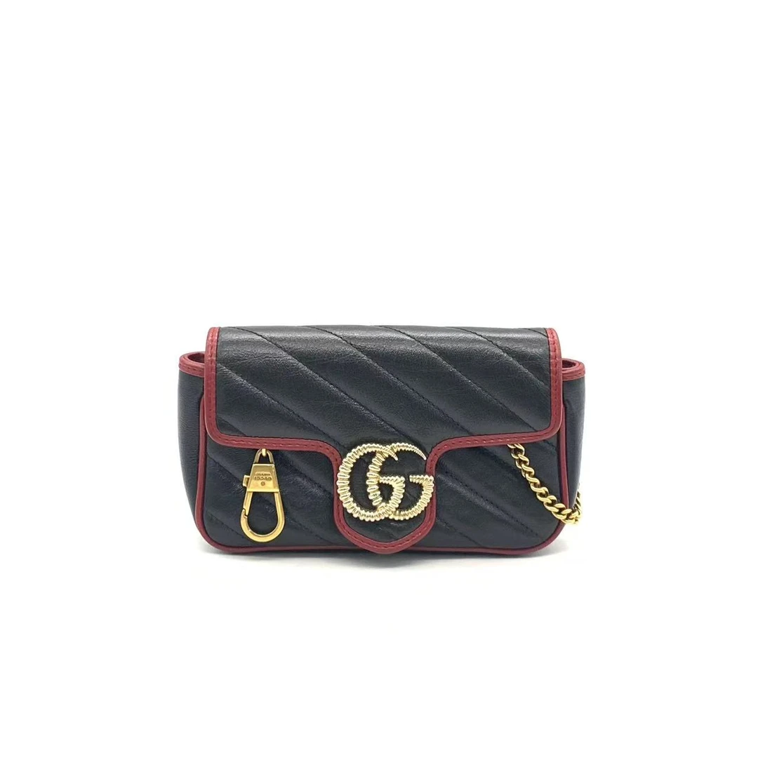 95新 GUCCI/古驰 黑拼红马蒙mini链条包