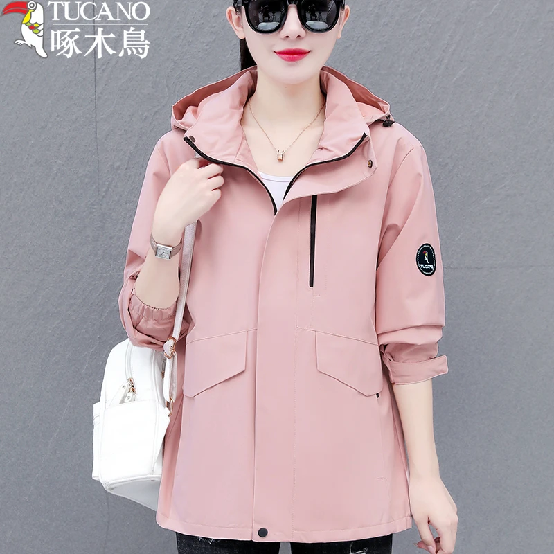 TUCANO/啄木鳥冲锋衣女款春秋新款休闲运动连帽韩版百搭宽松外套