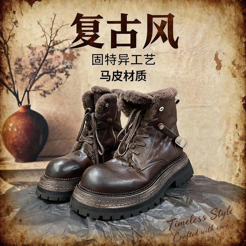 CHENC意大利复古水洗马皮百搭德比马丁靴