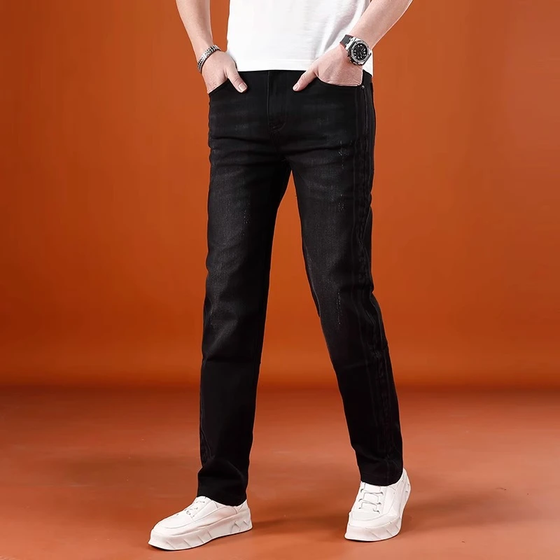 潮牌黑色男士牛仔裤男款宽松直筒爆款2025新款夏季休闲阔腿裤子男