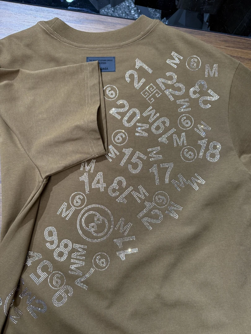 （萱）13号新款轻奢夏季潮流情侣重工圆领半袖修身匹马棉T恤-6115