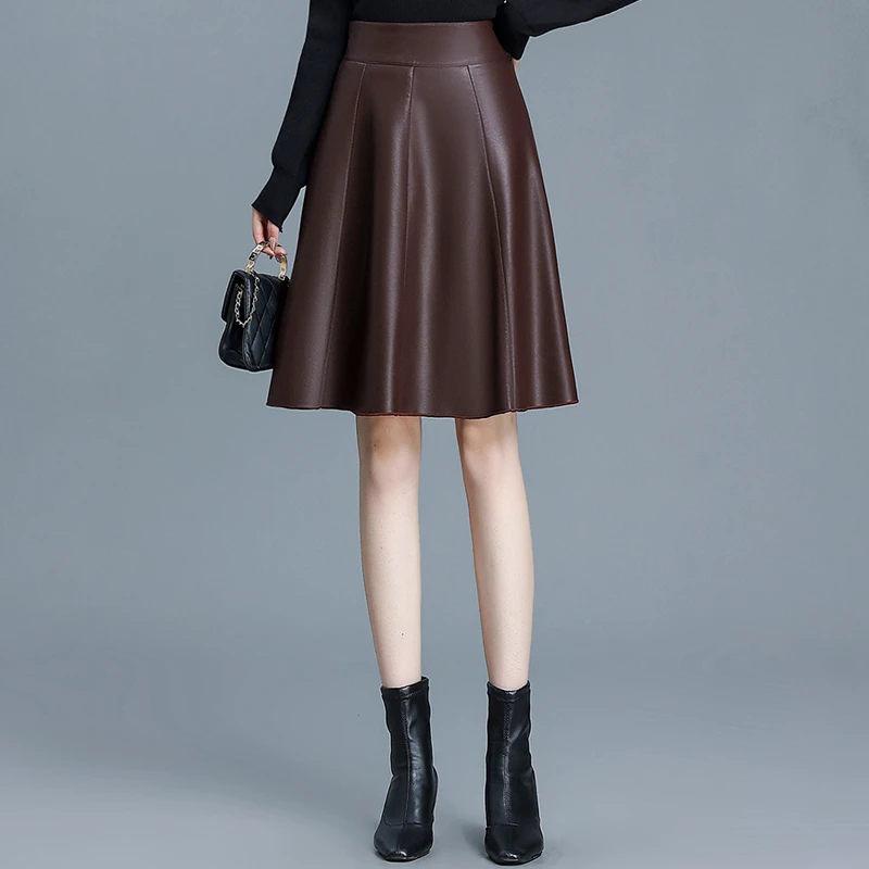 小个子早春PU皮裙面料高腰显瘦裙子女春秋2025半身裙中长款a字裙