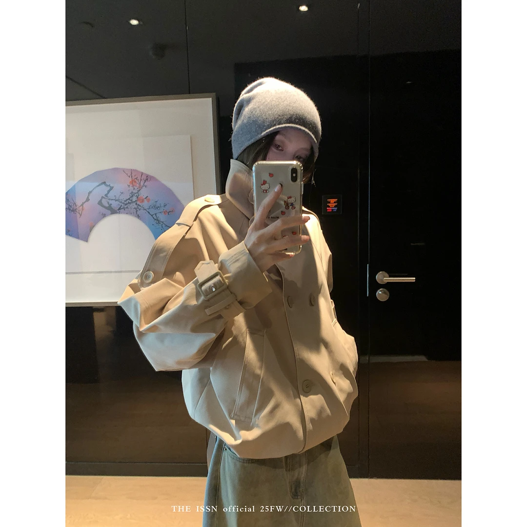 THEISSN宁司 立领宽松短款外套女早秋新款韩系工装风衣 01293