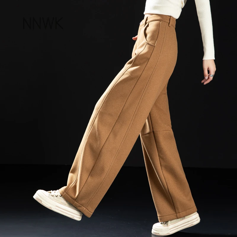 新款时尚洋气百搭女装秋冬休闲裤女2025加绒毛呢裤子弯刀裤阔腿裤