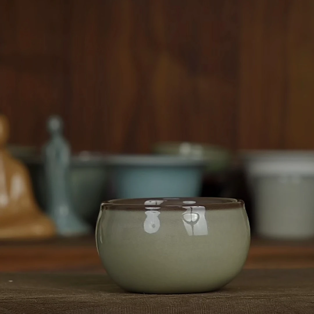 当代 窑变咖色钵杯陈卫武龙泉青瓷茶杯中式高端主人杯品茗杯