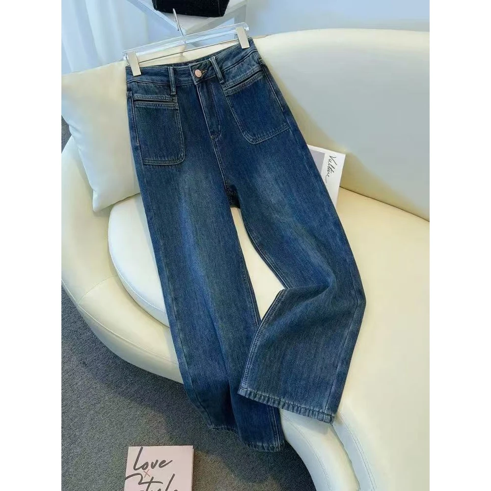 窄版直筒牛仔裤女白色时尚百搭高腰显瘦舒适透气长裤女烟管裤加绒