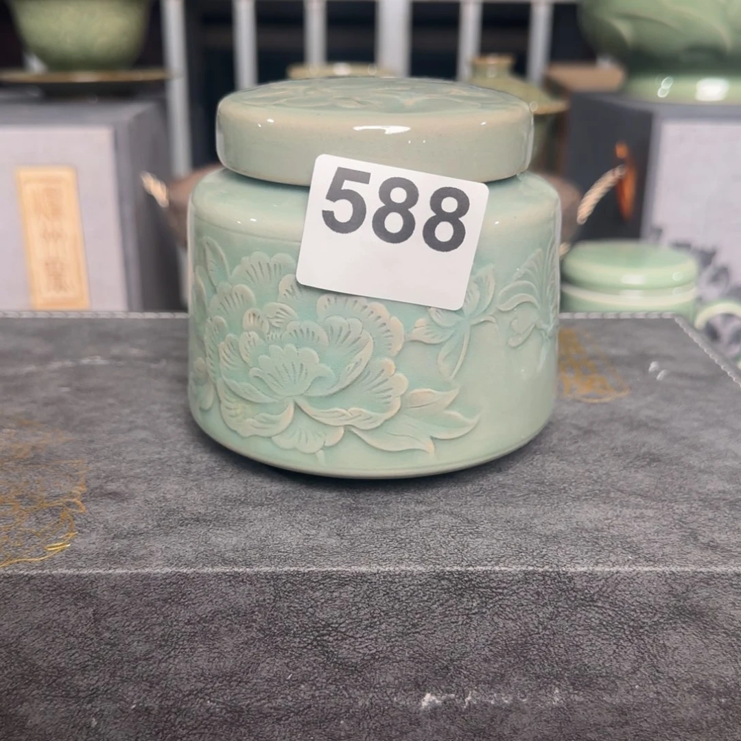 如***月瓷片耀州窑茶叶罐瑕疵不退换