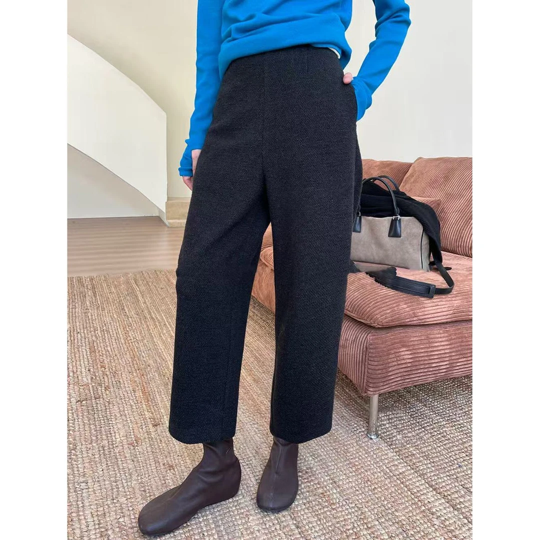 清仓不退换-15%羊毛法式肌理感简约慵懒高智感羊毛弯刀休闲裤