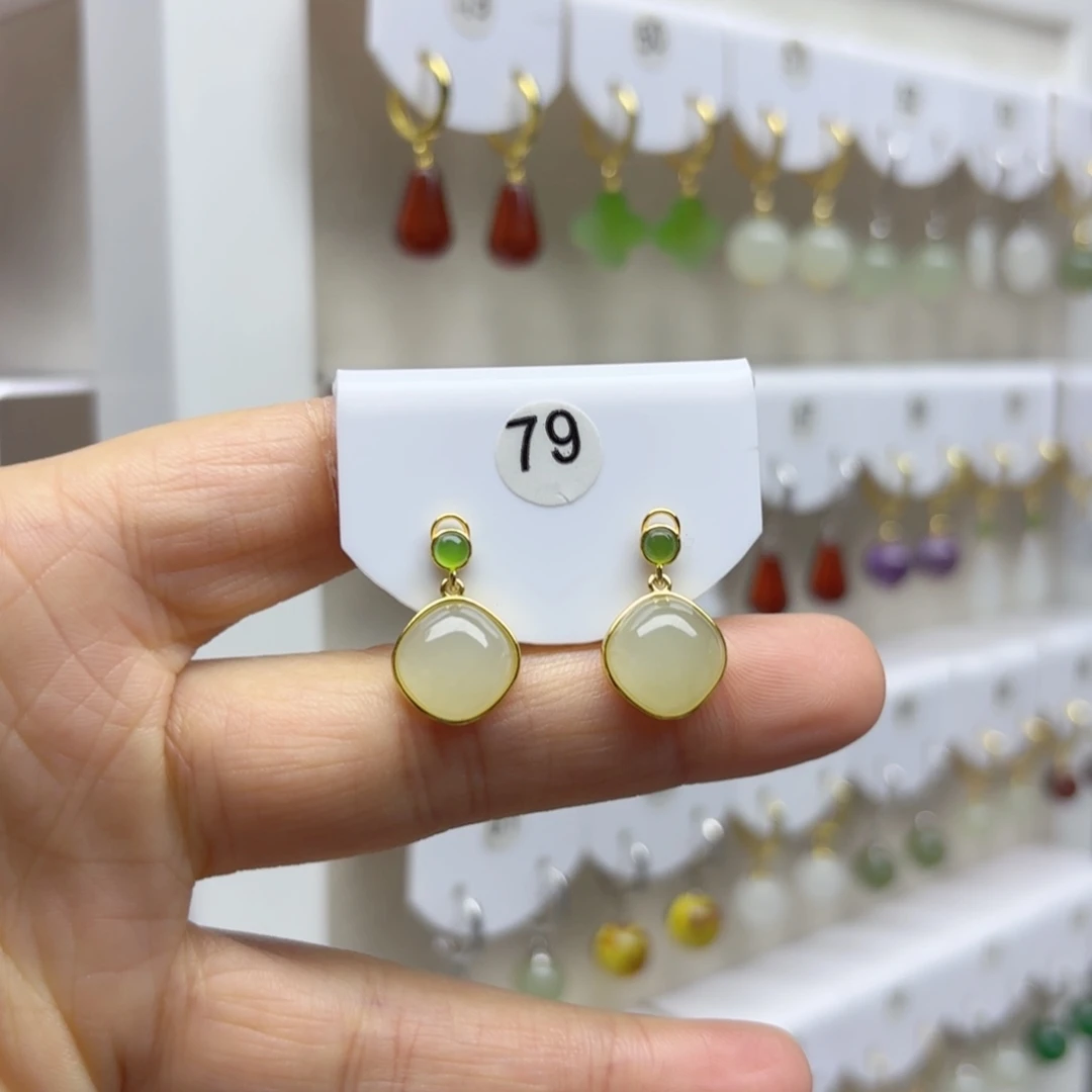 银S925镶嵌和田玉耳饰