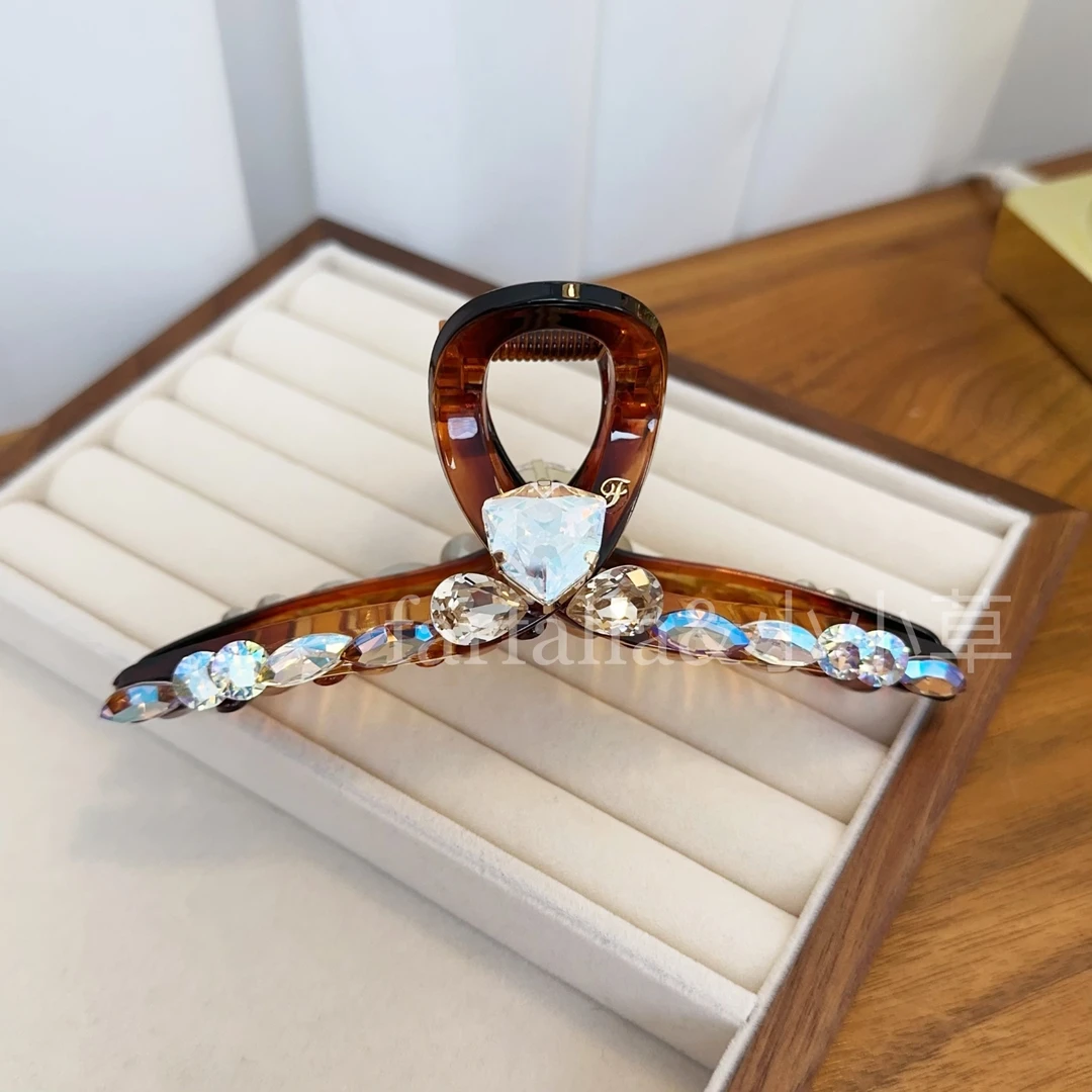 farfalla高级感水晶发抓长头发八字交叉发抓鲨鱼夹13cm大号抓夹