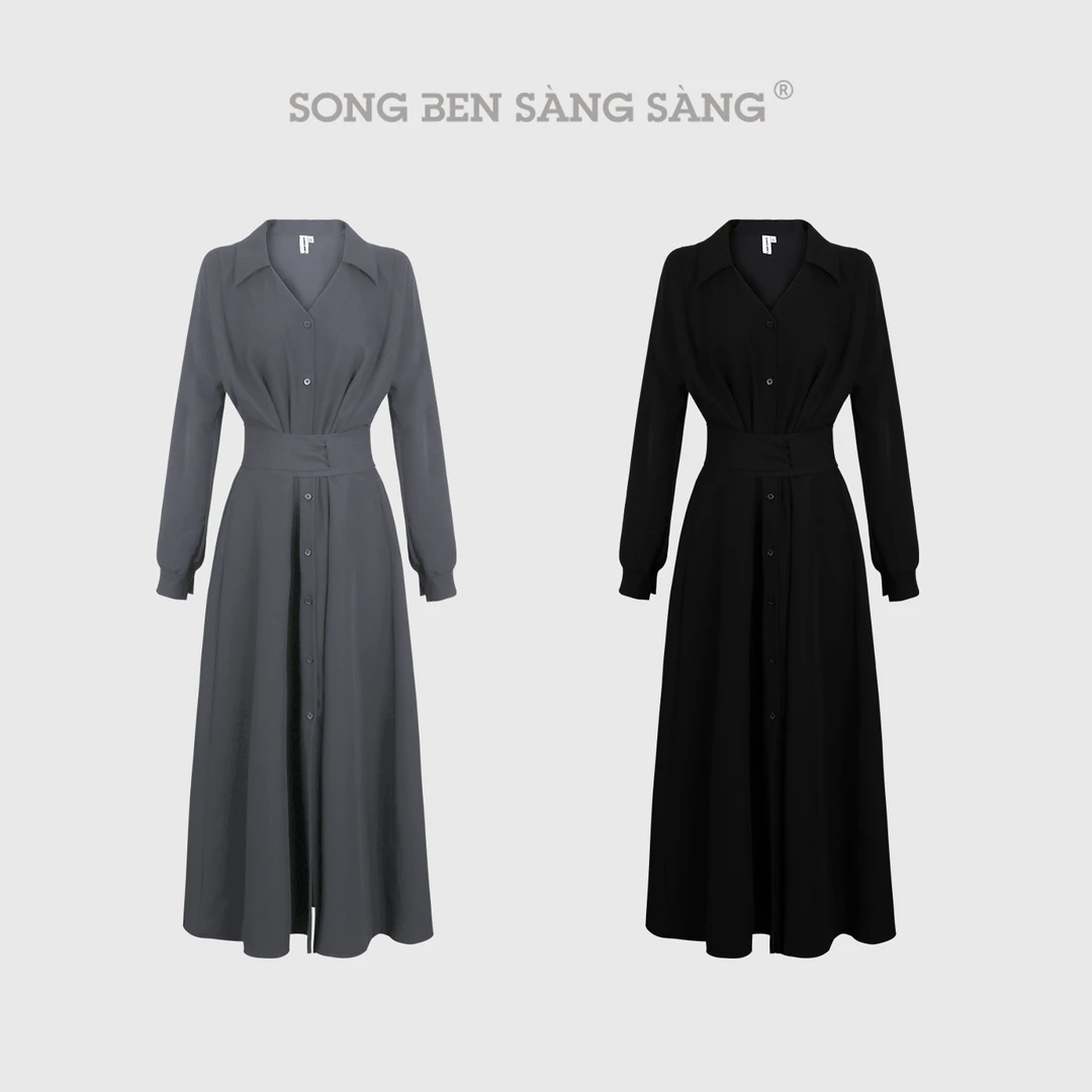 松本丧丧时尚V领衬衫绑带法式长袖秋冬赫本风显瘦连衣裙B253Q1672