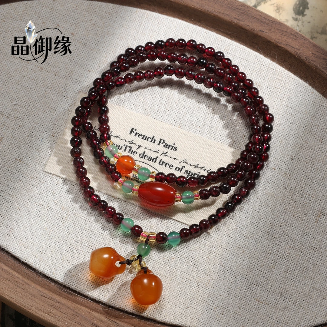 天然石榴石平安果吊坠新中式国风三圈手串女-822
