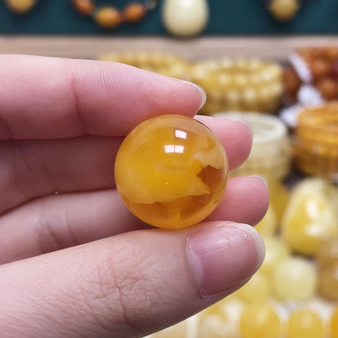 蜜蜡未镶嵌珠宝奇石20.6mm焦皮妖花圆珠 瑕