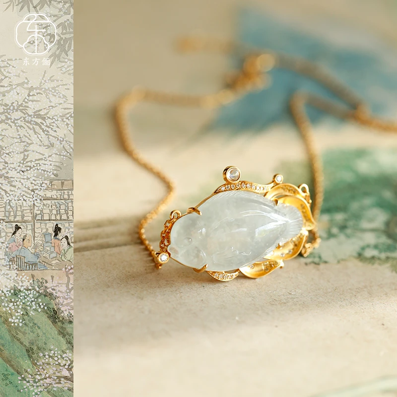 东方俪DOFUNLY【云水渔】翡翠18K金鱼项链古风复古百搭FCXL空谷