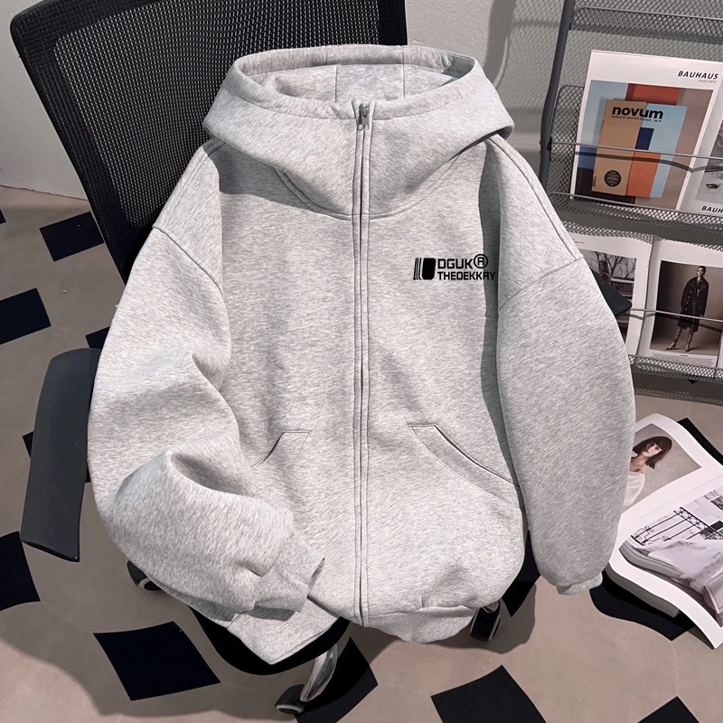 jtrt美式潮牌重磅高领开衫卫衣男女秋冬季加绒情侣款百搭时尚外套