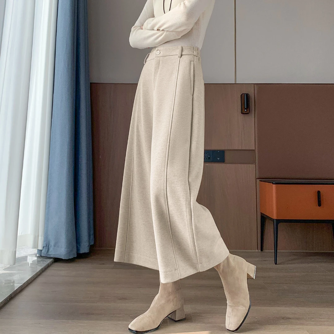 绵羊毛九分阔腿裤女小个子2025爆款秋冬高腰松弛感显瘦直筒毛呢裤