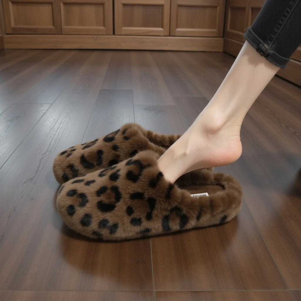 豹纹水貂绒毛毛鞋女2025新款冬季外穿洋气保暖加绒软底包头拖棉鞋