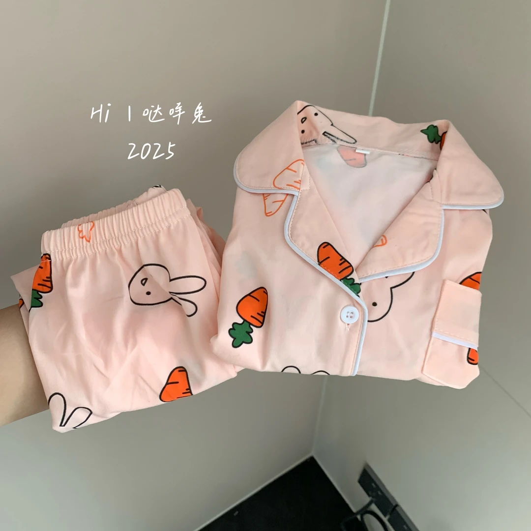 儿童睡衣春秋新款中小童女孩卡通超萌开衫套装女童薄款长袖家居服