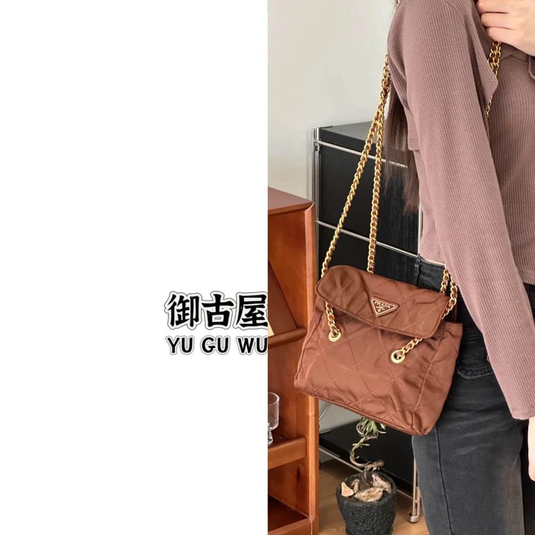 95新 Prada/普拉达 御古屋/66812/棕色尼龙单肩包