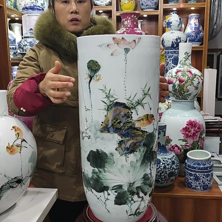 铠***技瓷片景德镇陶瓷荷花瓶