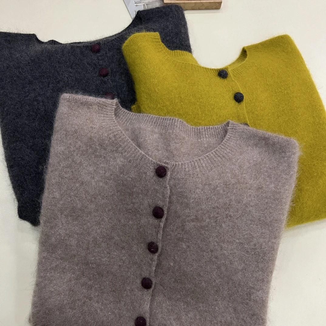 绒品 韩系拉绒纯色圆领加厚小香开衫针织衫