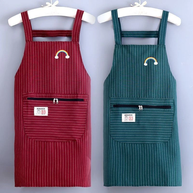 时尚棉布围裙简约拉链兜网红做饭家用女护衣防油污韩版可爱工作服