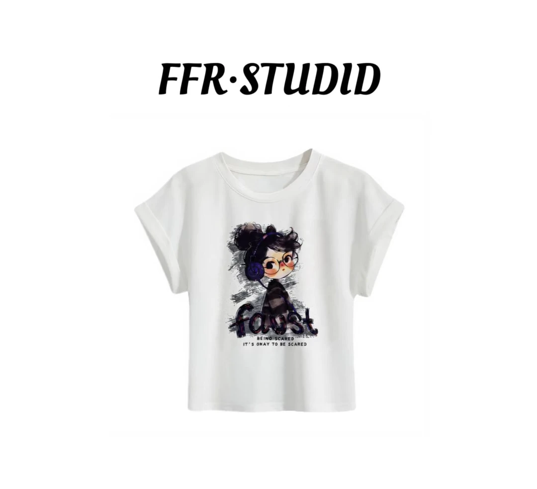 2025夏季新款小女孩印花时尚飞飞袖T恤-25181