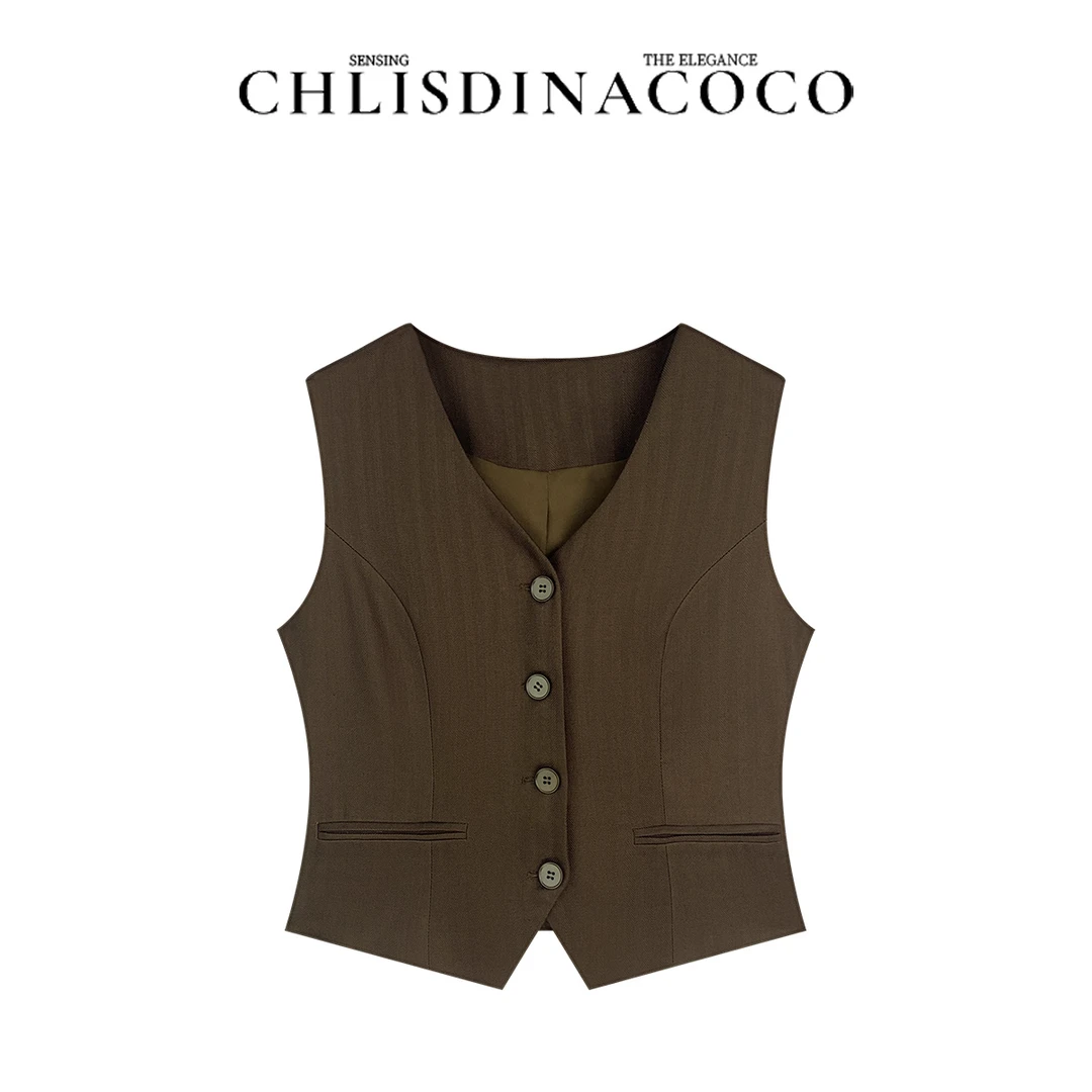 |岸芷汀兰|春夏高定亚麻设计高级感休闲百搭马甲W1002