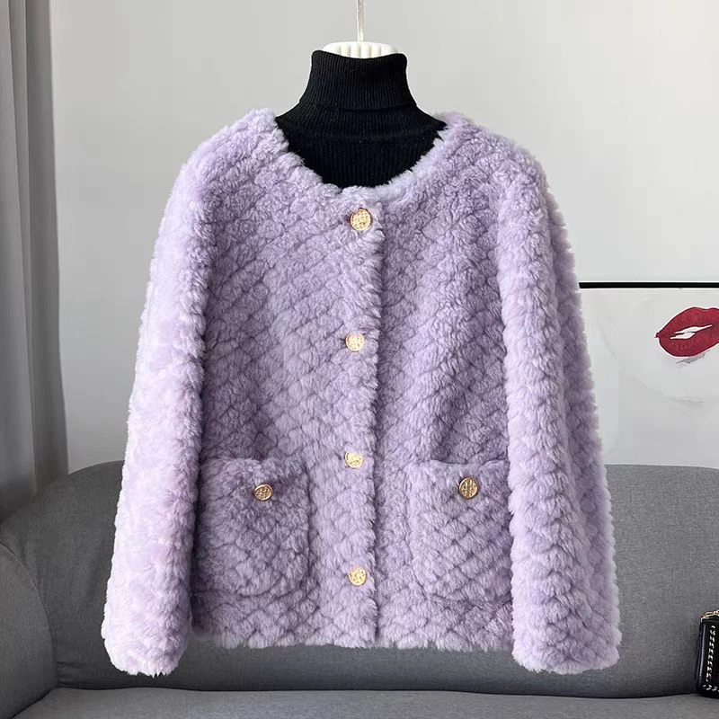 清小香风软糯云朵羊剪绒颗粒气质百搭毛毛外套毛绒仿皮草大衣开衫