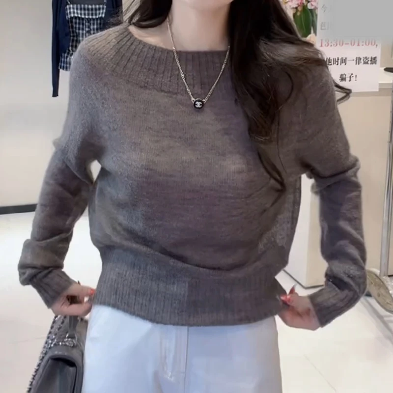 【温流纱】新款秋季 纯色百搭高级套头显瘦毛衫LK2505832